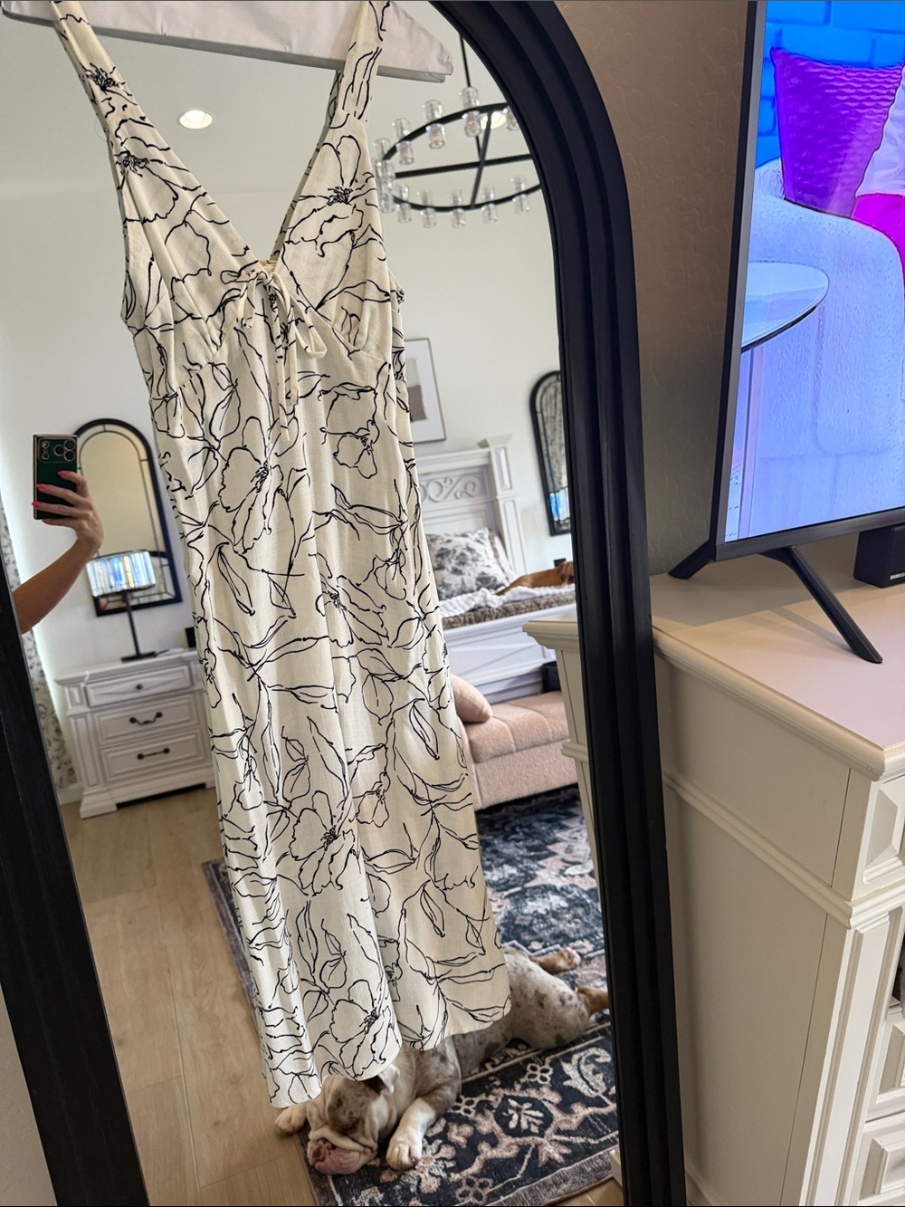 Monteau White Maxi Dress with Black Floral Outline